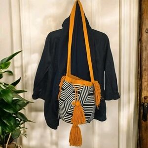 Wayuu Mochila Bag 100% Handmade Woven Cotton Drawstring w Tassels Boho Festival